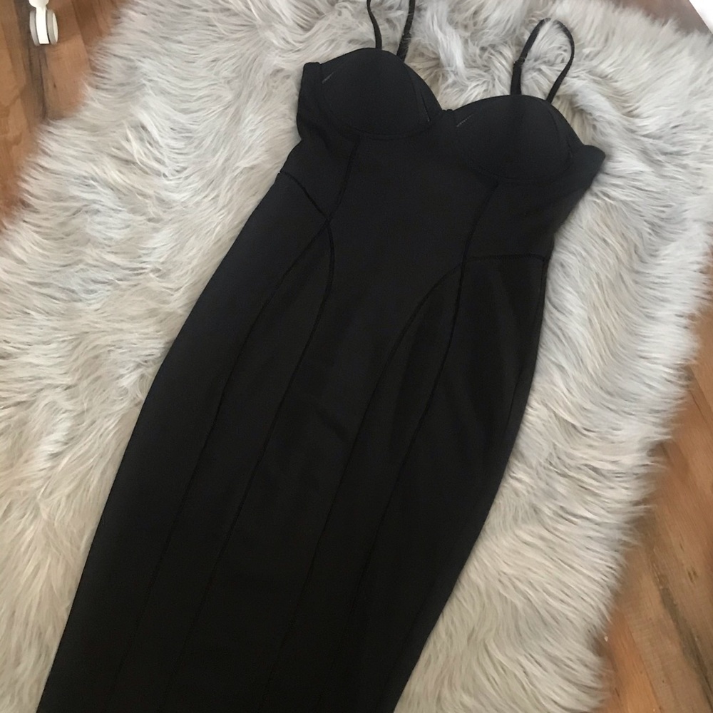 JLUXLABEL Black Midi Dress w/ front detail